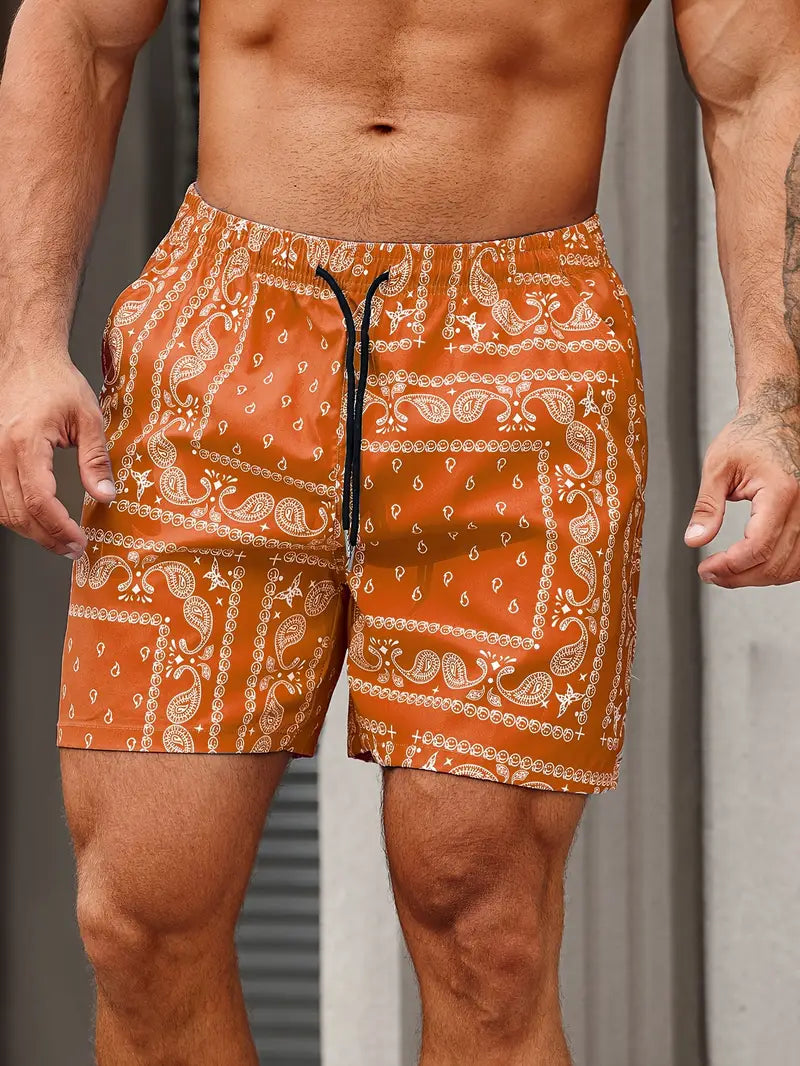 Short de bain stylé imprimé floral avec ceinture réglable