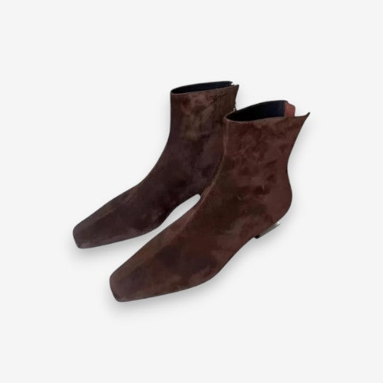 Bottines Femmes Talon Plat et Bout Rond avec Fermeture Éclair - LuxeStyle