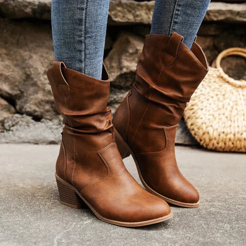 Bottes Féminines à Talon Bloc Rond