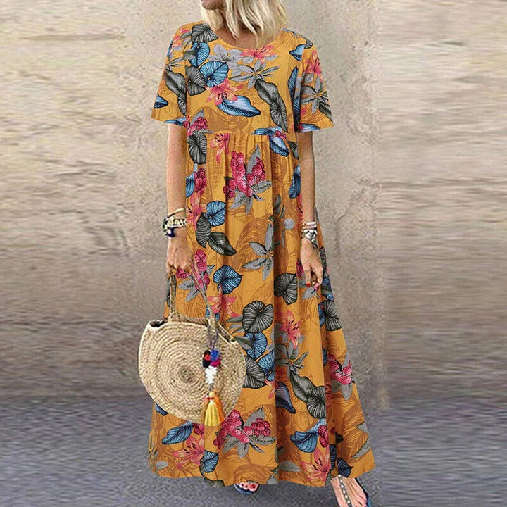Robe Été Florale Manches Courtes pour Femme