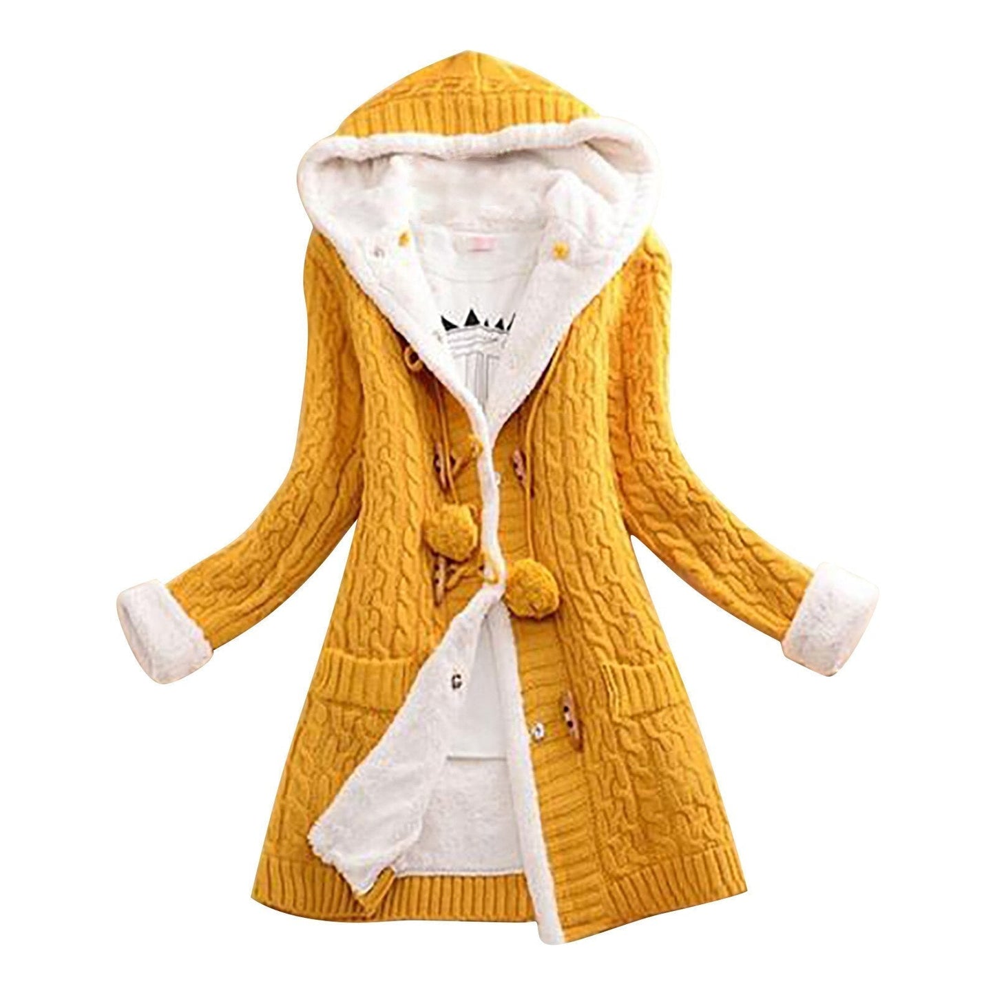 Cardigan Douillet à Manches Longues avec Poches et Fermeture Boutons