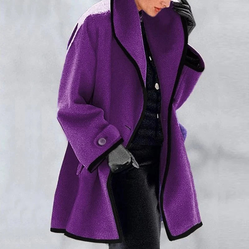 Manteau Femme Blanc Ivoire à Contraste Chic avec Fermeture Boutons