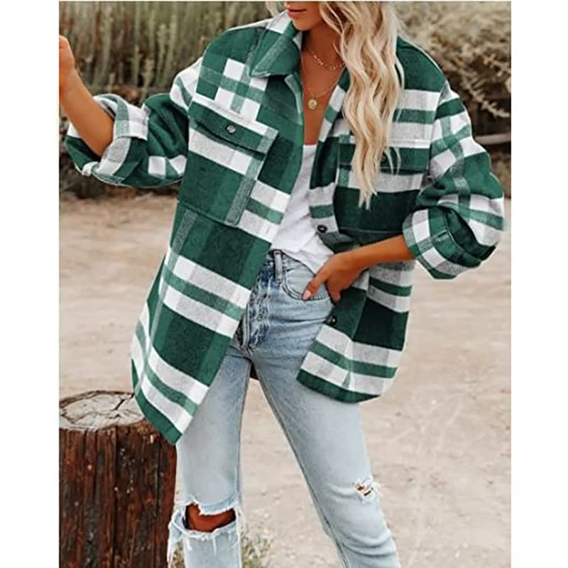 Veste en laine carreau femme hiver manches longues