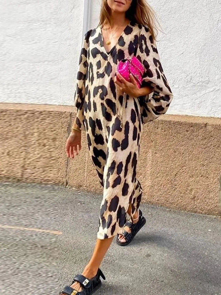 LéopardChic™ – Robe Longue Femme Maxi Élégante Confort et Style Aérien