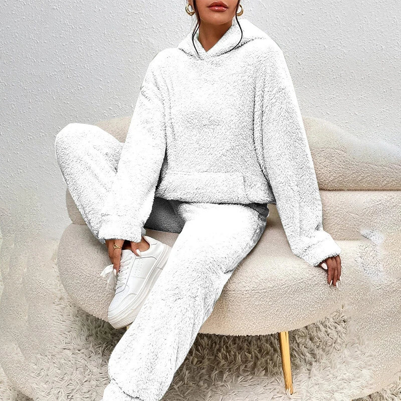 Pyjama Femme Hiver Douillet avec Capuche et Pantalon Confortable