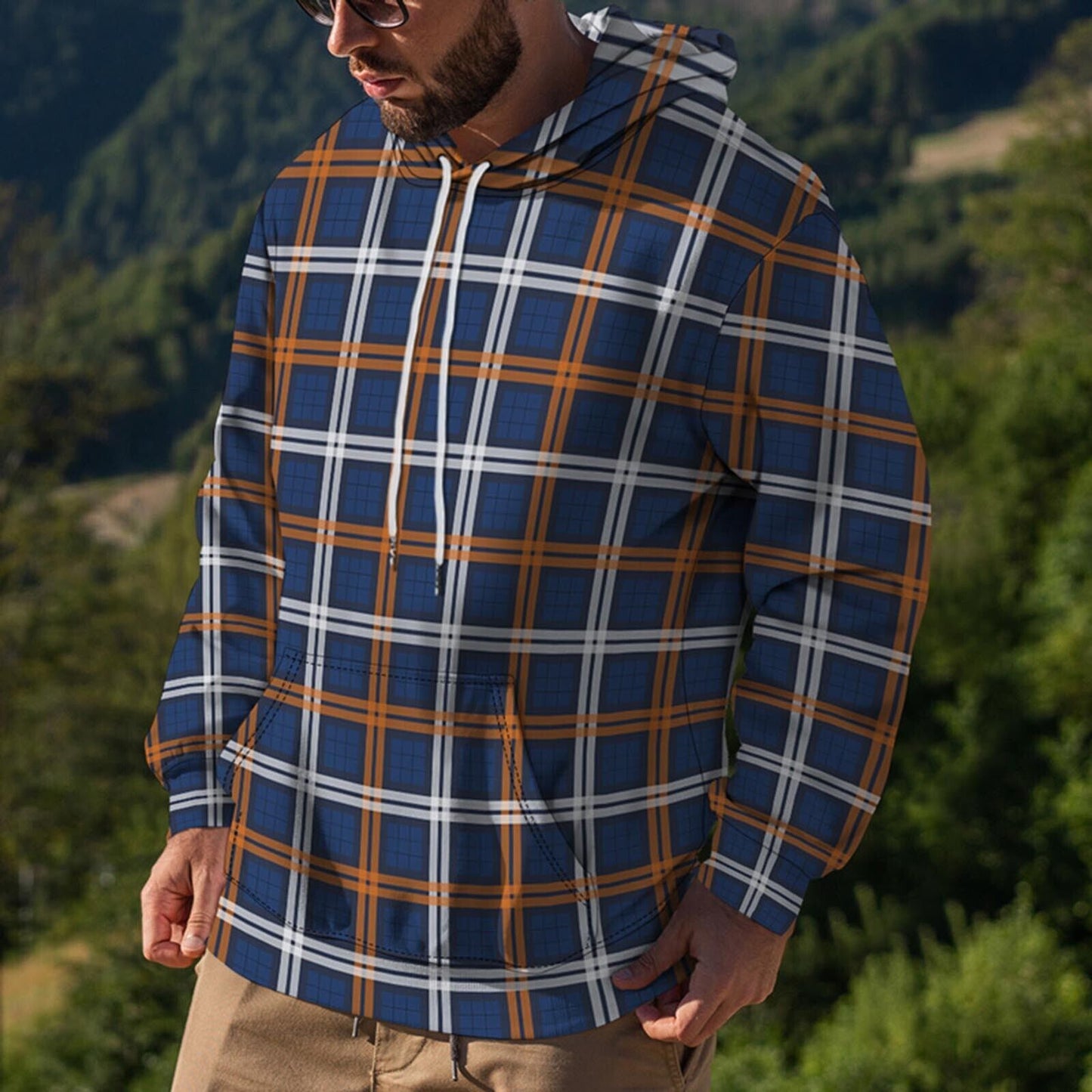 Sweat à Capuche Motif Écossais pour Homme Décontracté