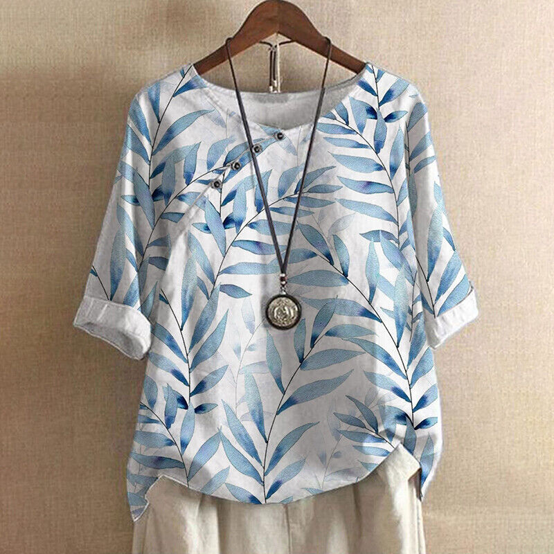 Blouse Décontractée Fleurs pour Femme avec Manches Longues