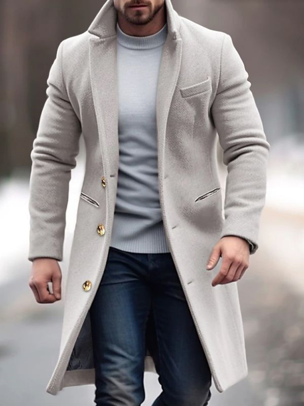 Manteau Hiver Homme Noir Élégant à Fermeture Dorée Longue