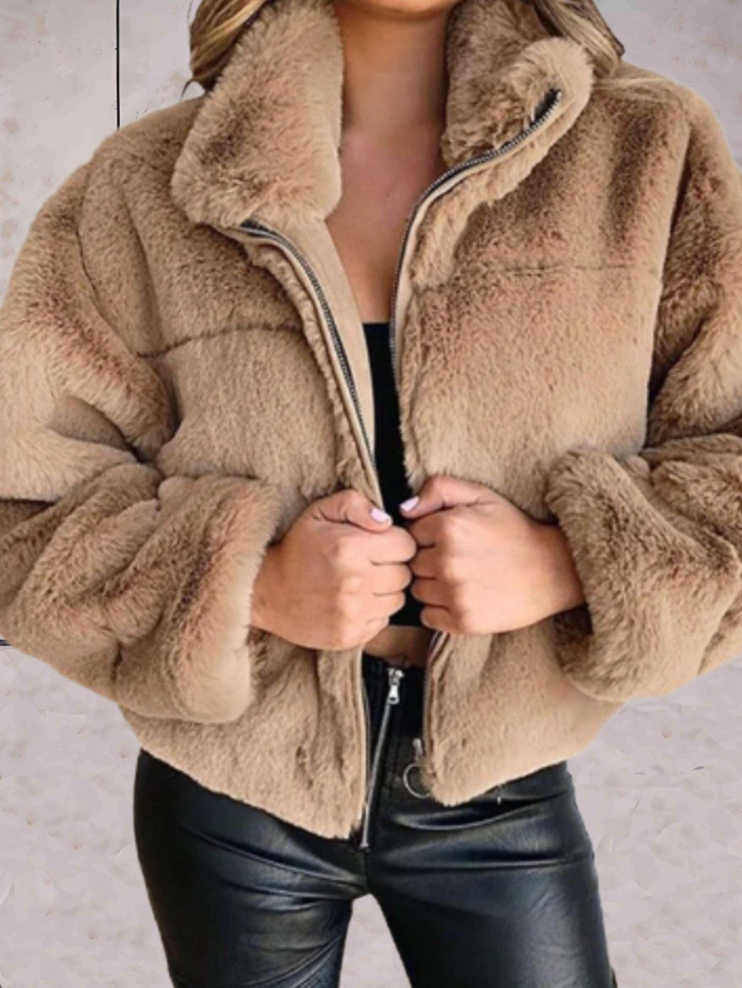 Veste Hivernale Féminine à Fermeture Éclair avec Col Élégant