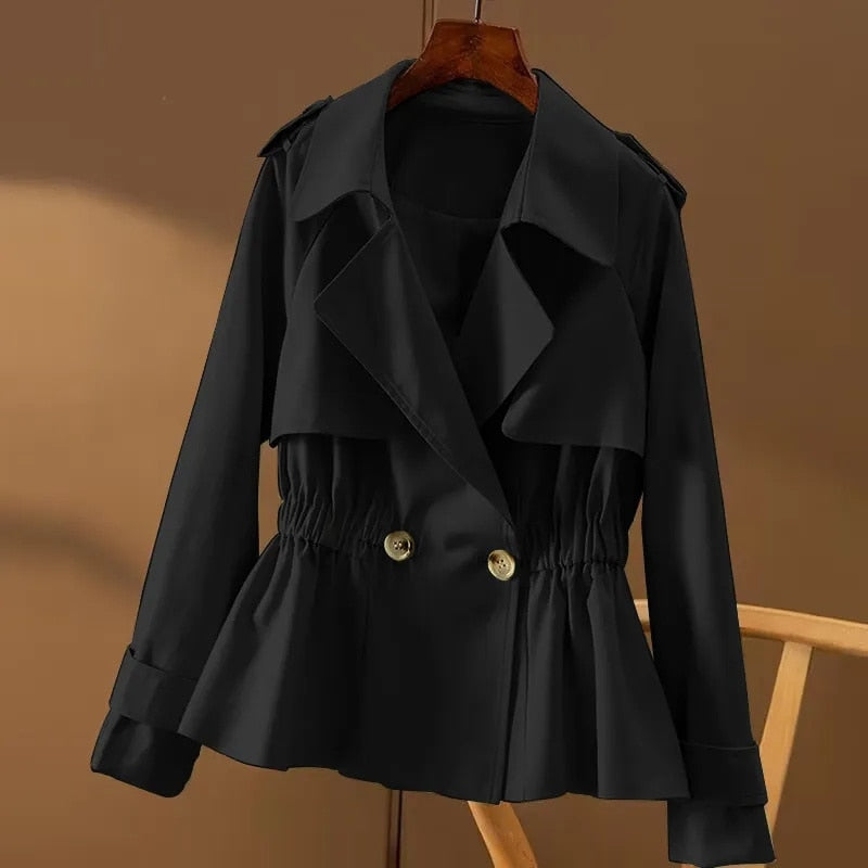 Manteau Noir Classique pour Femme avec Ceinture - LuxeStyle