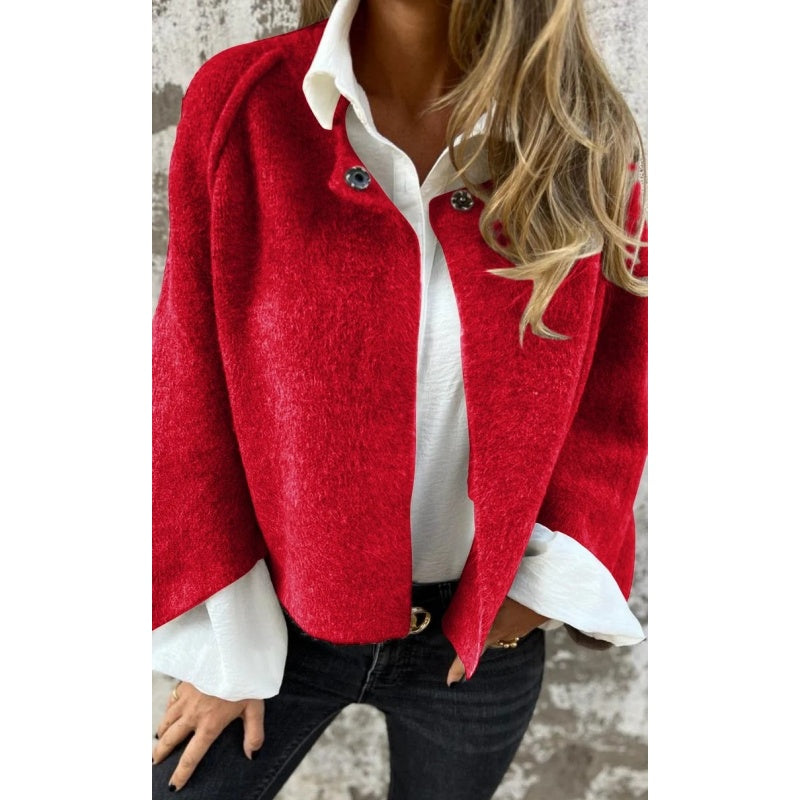 Manteau Femme Élégant - Court en Cachemire Doux avec Fermeture Éclair
