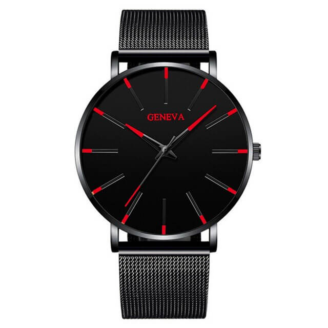 Max - Montre Femme Chic avec Cadran Noir Brillant et Bracelet Métallisé