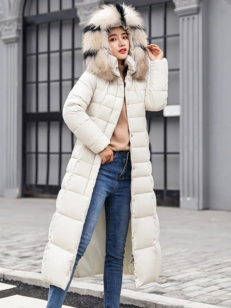 Manteau femme fourrure épais à capuche noir élégant