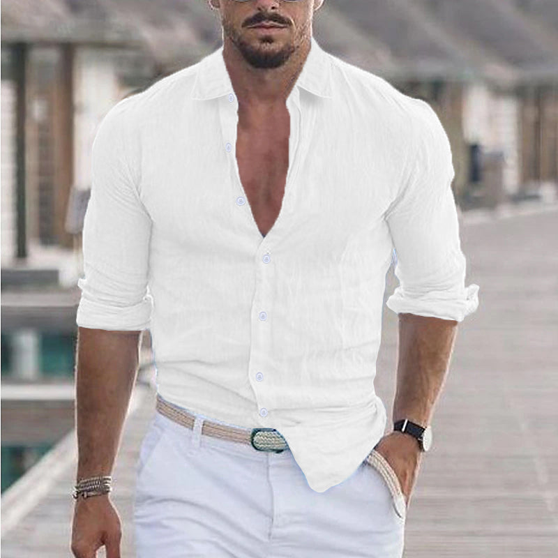 Chemise Homme Olive Décontractée Manches Longues