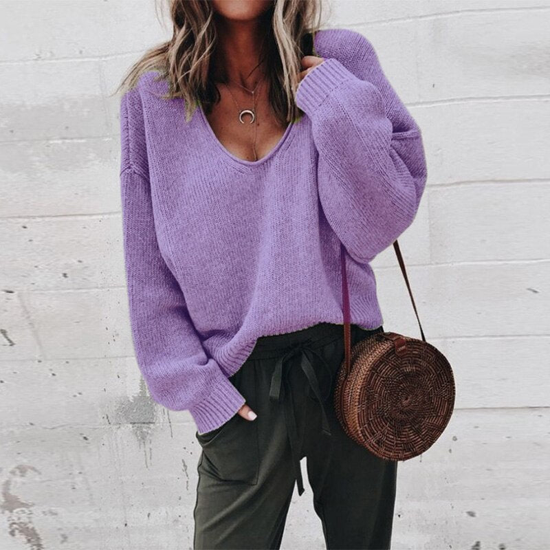 Pull Femme Col V Gris Cachemire