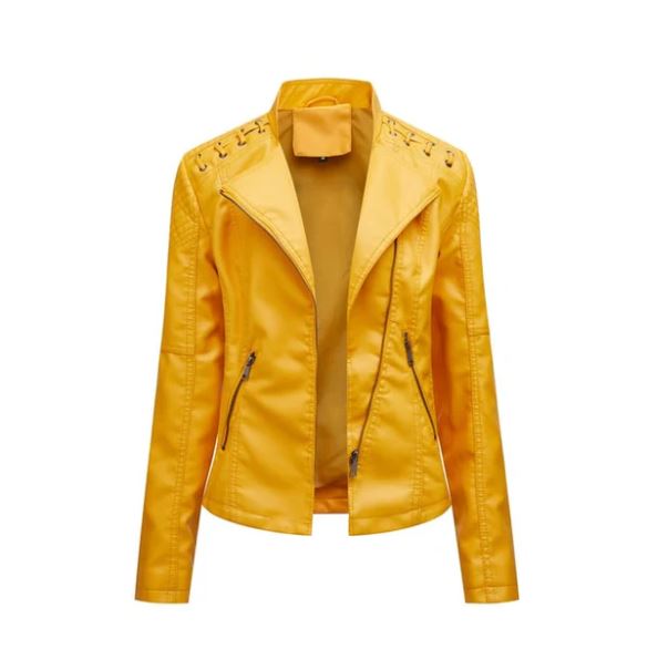 Veste Cuir Brun Féminine à Fermeture Éclair