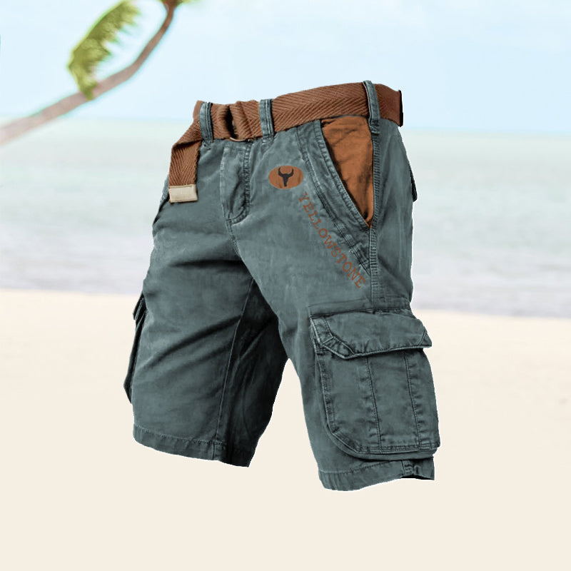 Pantalon cargo court homme gris ajustable