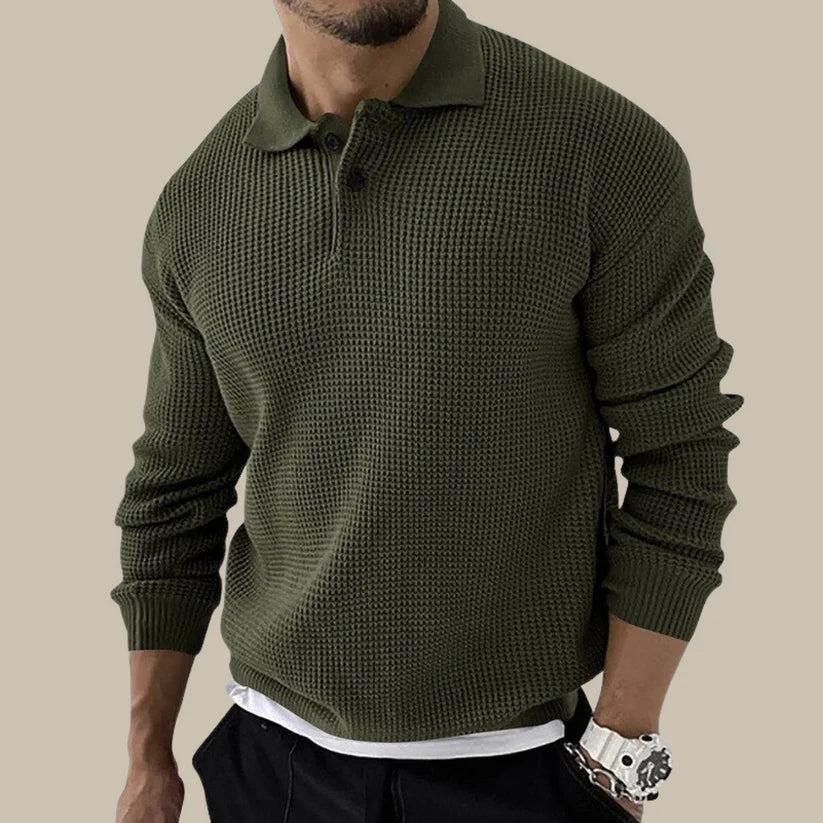 Pull Polo Homme Chic avec Col Boutonné et Texture Côtelée