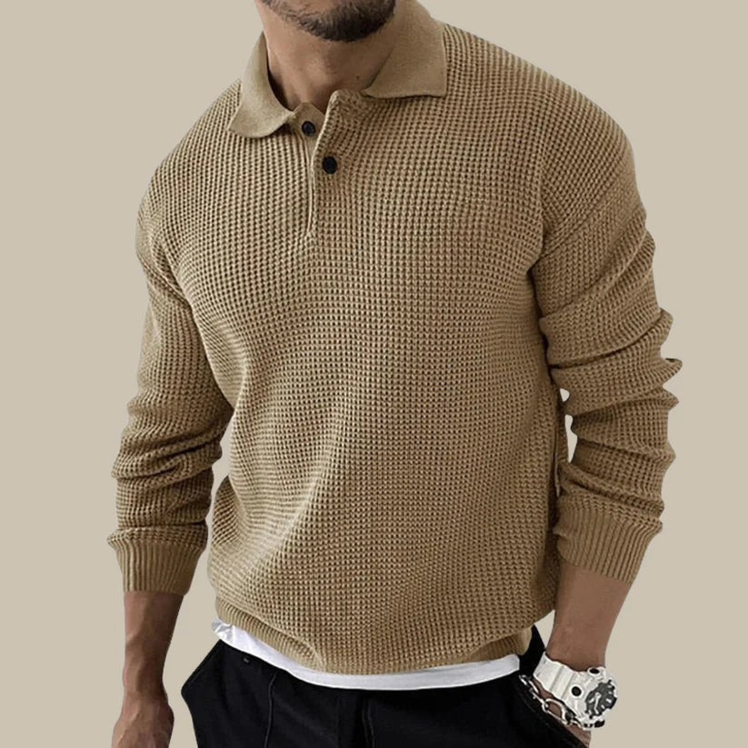 Pull Polo Homme Chic avec Col Boutonné et Texture Côtelée