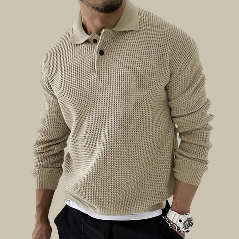 Pull Polo Homme Chic avec Col Boutonné et Texture Côtelée