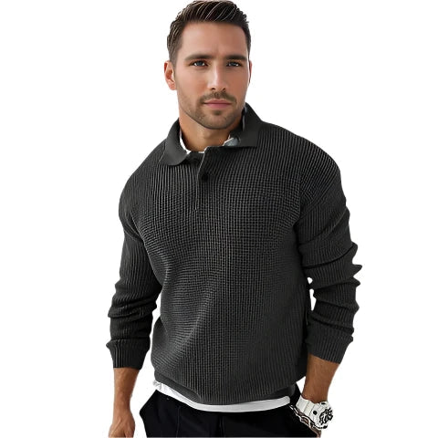 Pull Polo Homme Chic avec Col Boutonné et Texture Côtelée - LuxeStyle