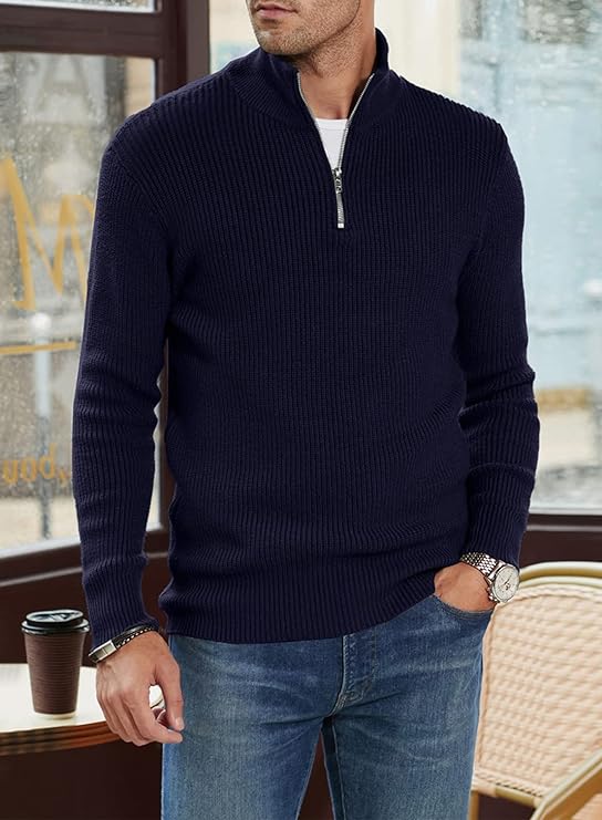 Pull Homme Élégant Italien – Col Zip Décontracté & Chic
