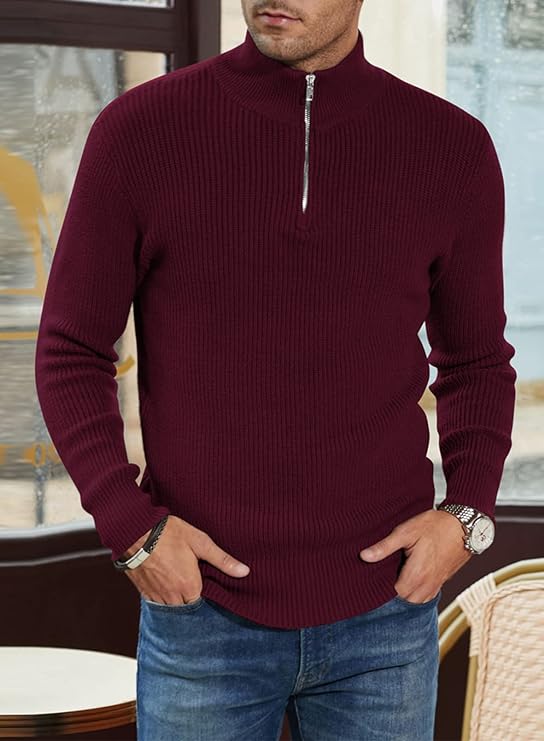 Pull Homme Élégant Italien – Col Zip Décontracté & Chic