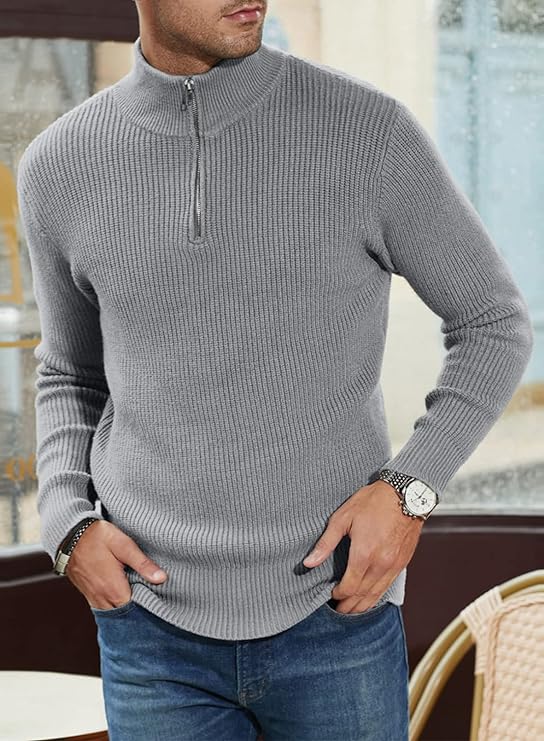 Pull Homme Élégant Italien – Col Zip Décontracté & Chic