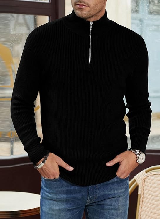 Pull Homme Élégant Italien – Col Zip Décontracté & Chic