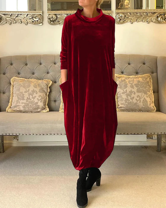 Robe Femme Élégante Velours Bordeaux