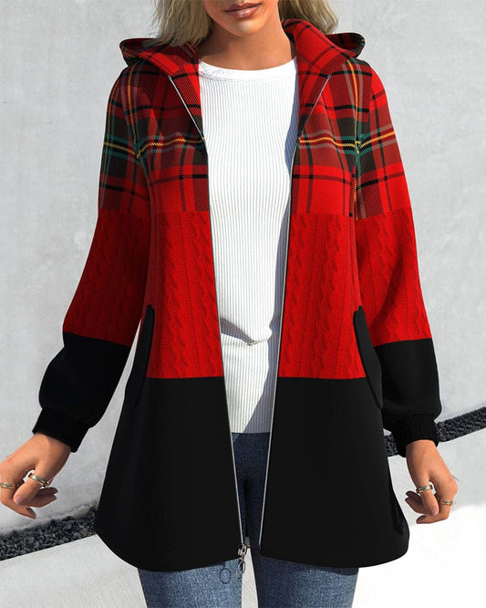 Veste Hivernale à Carreaux pour Femme avec Capuchon - LuxeStyle