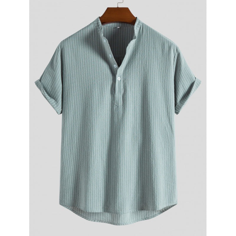 Chemise Homme Rayée Col Rond Été - LuxeStyle