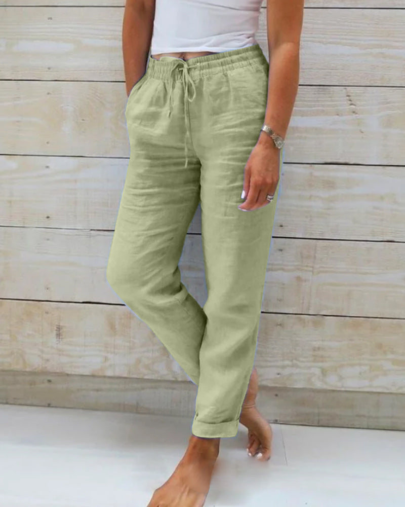 Pantalon Lin Élégant Bleu Ciel pour Femme