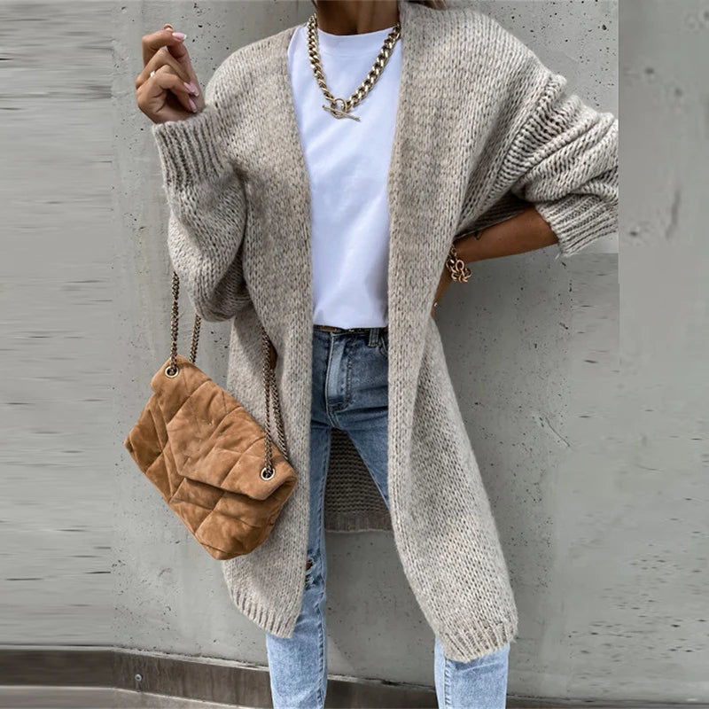Cardigan féminin épais en laine marron