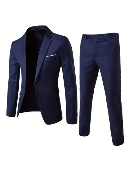 Costume Homme Classique Bleu avec Chemise à Rayures et Cravate Élégante