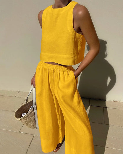 Tenue Élégante Femme en Lin - Ensemble Haut et Pantalon