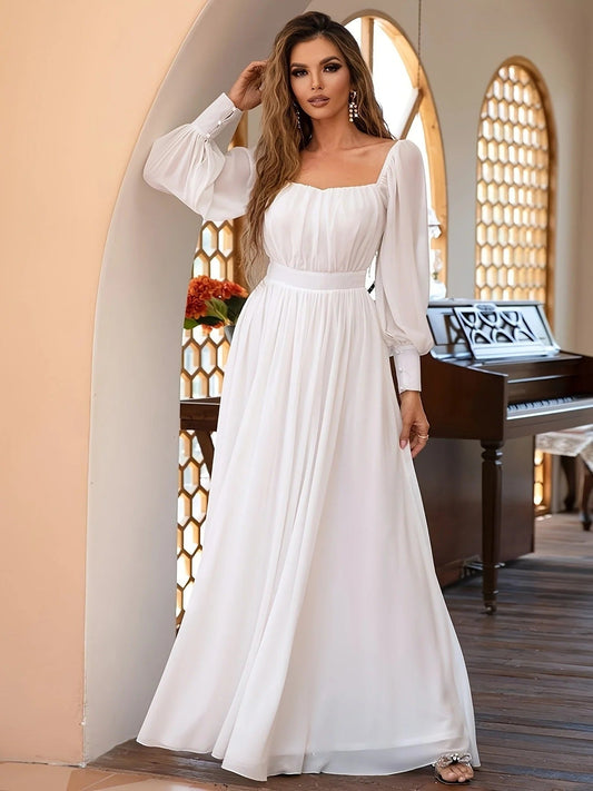 Robe de Soirée Élégante pour Femme Blanc Longue Manches - LuxeStyle