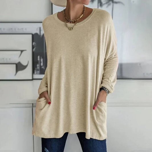 Pull Femme Chaud en Laine avec Manches Longues et Poches - LuxeStyle
