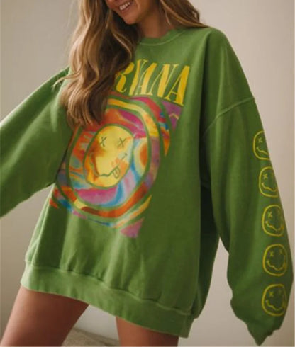 NirvanaStyle™ – Sweatshirt Femme Oversized Confort Doux avec Graphiques Iconiques