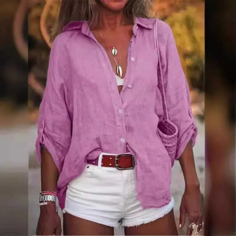 Chemisier femme élégant en lin, manches longues