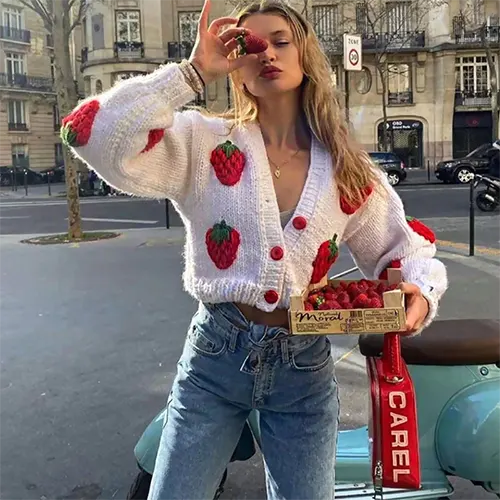 Cardigan Fleuri Tricoté Confortable Mi-Longueur - LuxeStyle