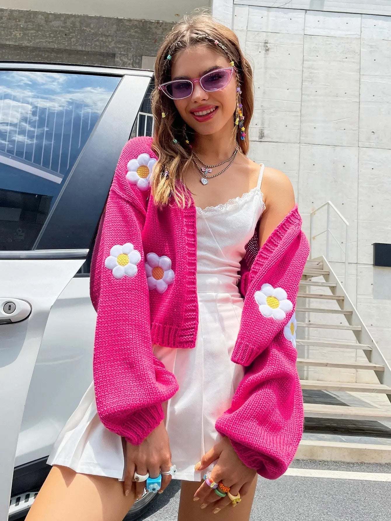 Pull femme détendu à fleurs colorées