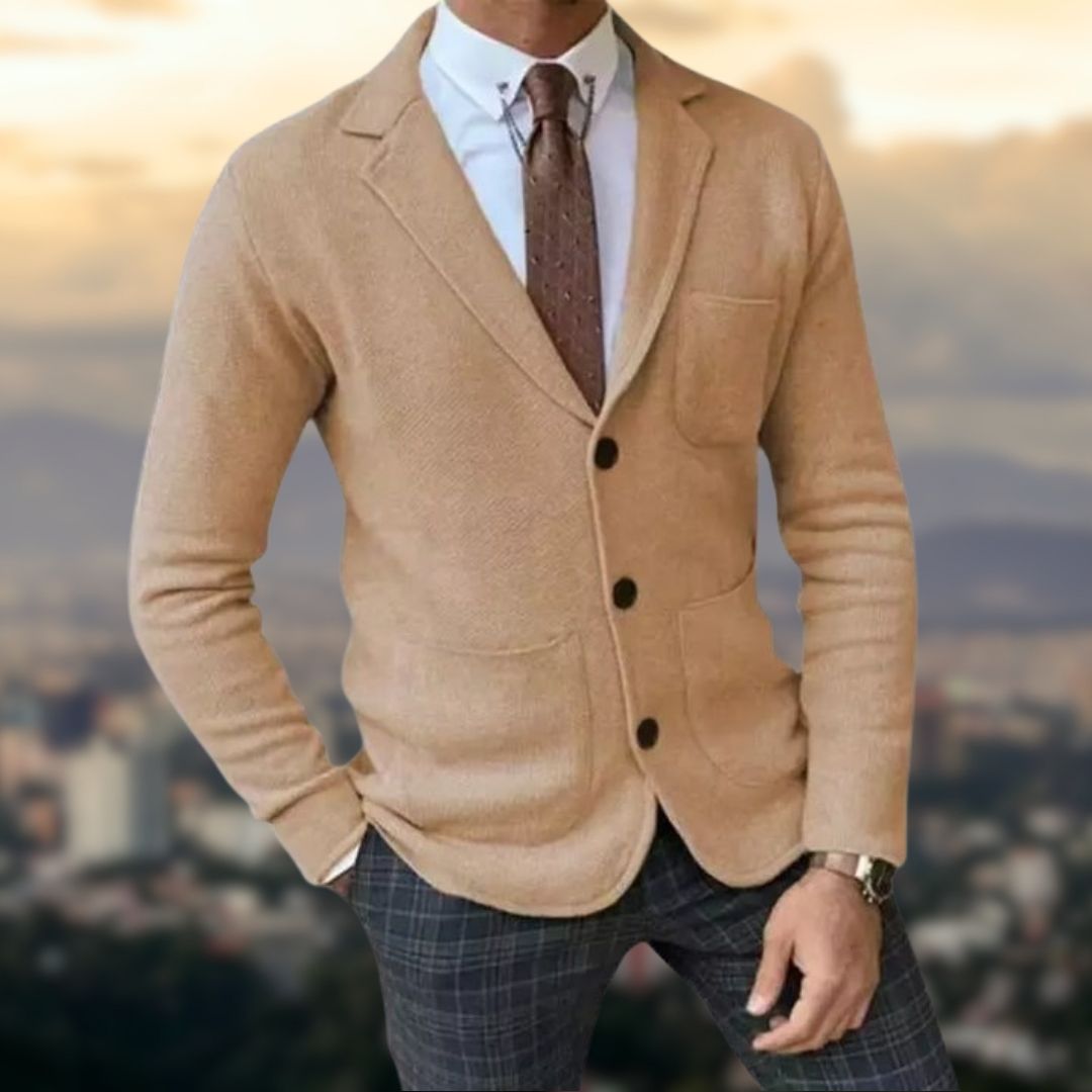 Blazer polyvalent à manches longues avec col à revers → Veste Classique Élégante Homme