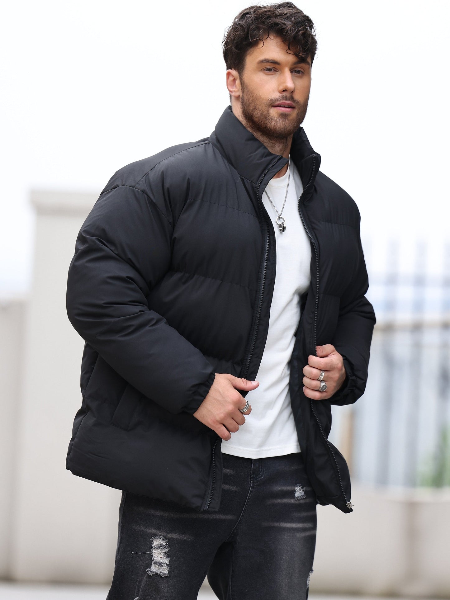 Veste hivernale épaisse avec fermeture éclair et capuchon - BlxckFR