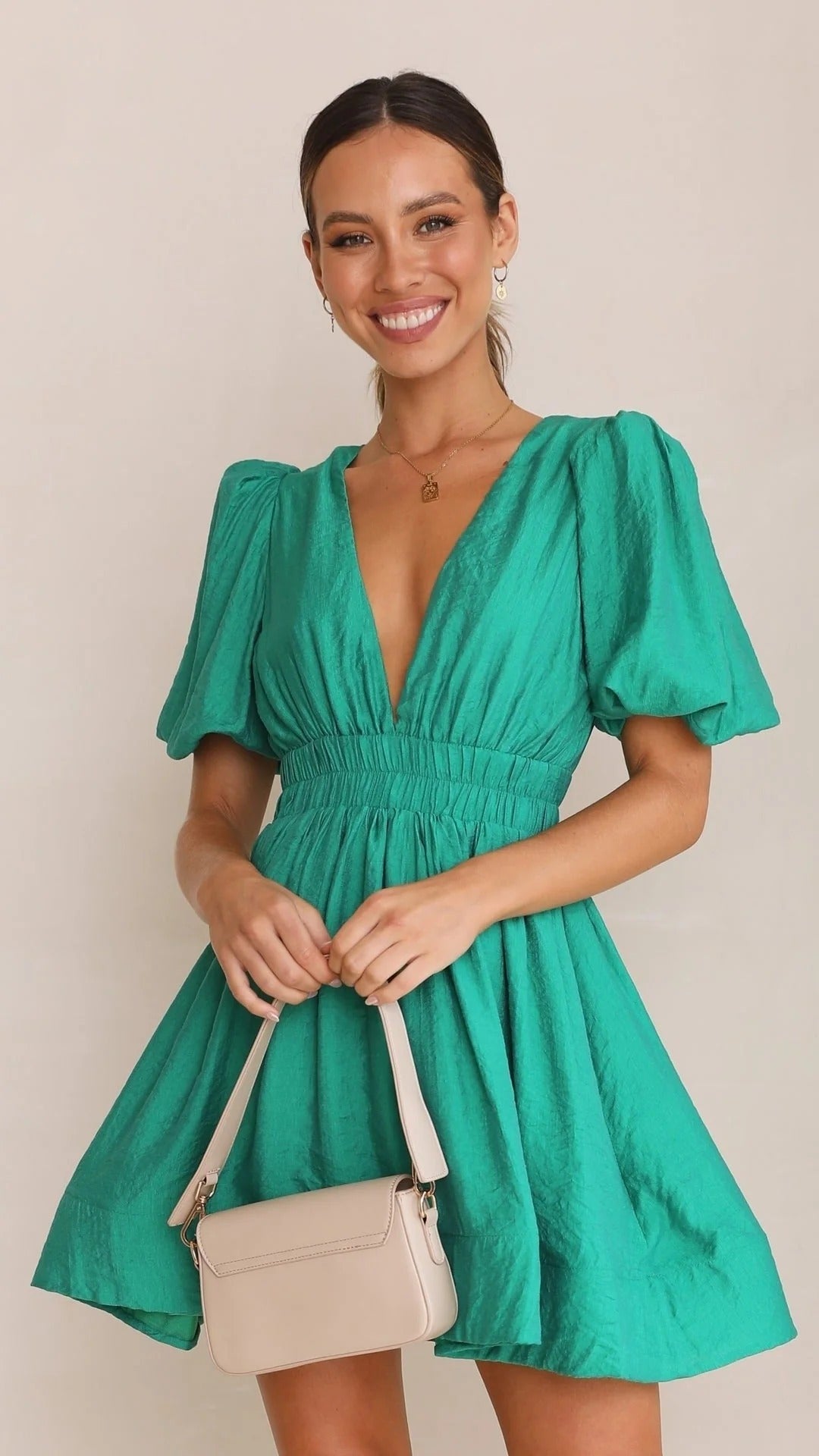 Robe Été Évasée Manches Bouffantes pour Femme