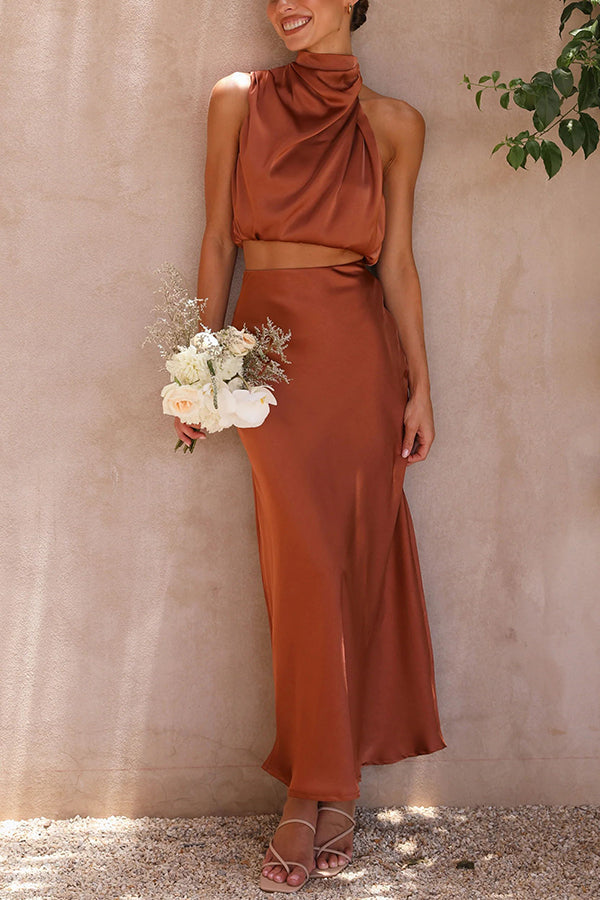 Robe de Soirée Élégante Femme - Ensemble 2 Pièces Satin Luxe