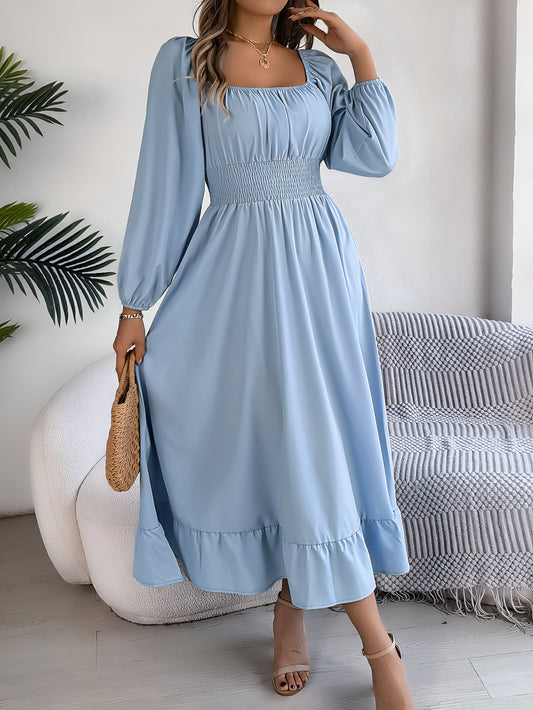 Robe femme élégante en bleu foncé à manches longues - LuxeStyle