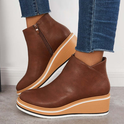 Bottines Femme Élégantes – Chaussures à Talon Plat avec Fermeture Éclair, Confort et Résistantes