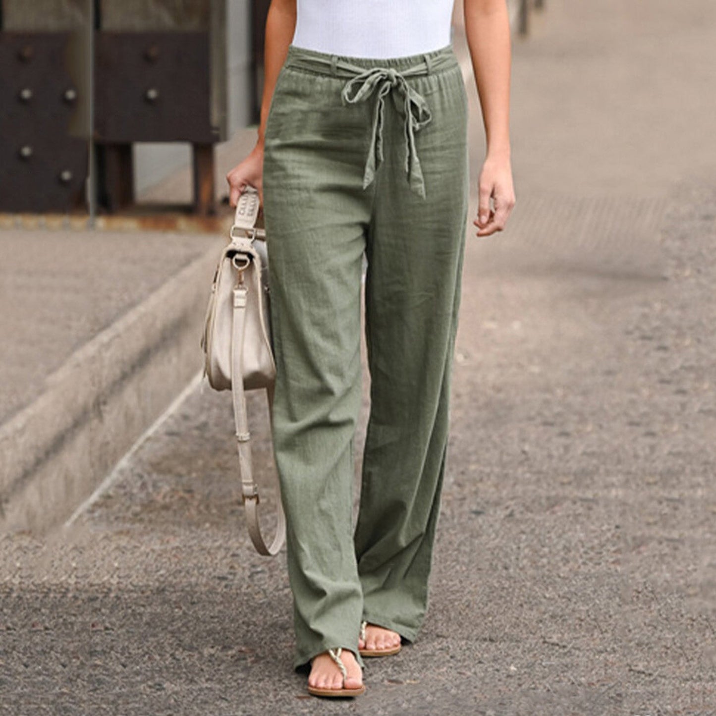 Pantalon Lin Blanc Élégant pour Femme