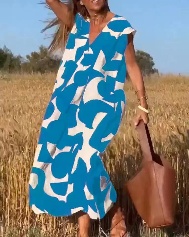Robe Femme Décontractée Col V Colorée Style Asiatique